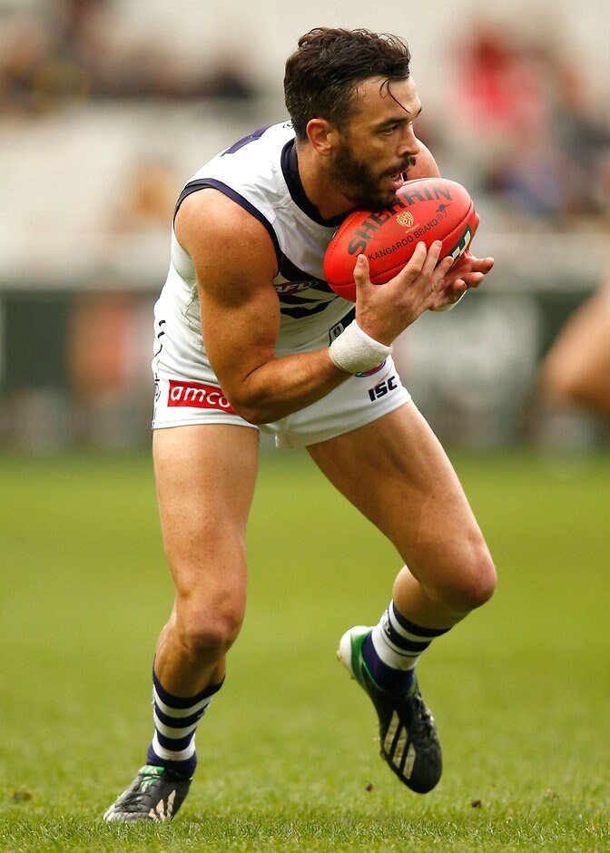 AFL 2014 Rd 13 - Richmond v Fremantle Ryan Crowley of the Dockers in action during the 2014 AFL Round 13 match between the Richmond Tigers and the Fremantle Dockers at the MCG, Melbourne on June 14, 2014. (Photo: Michael Willson/AFL Media)